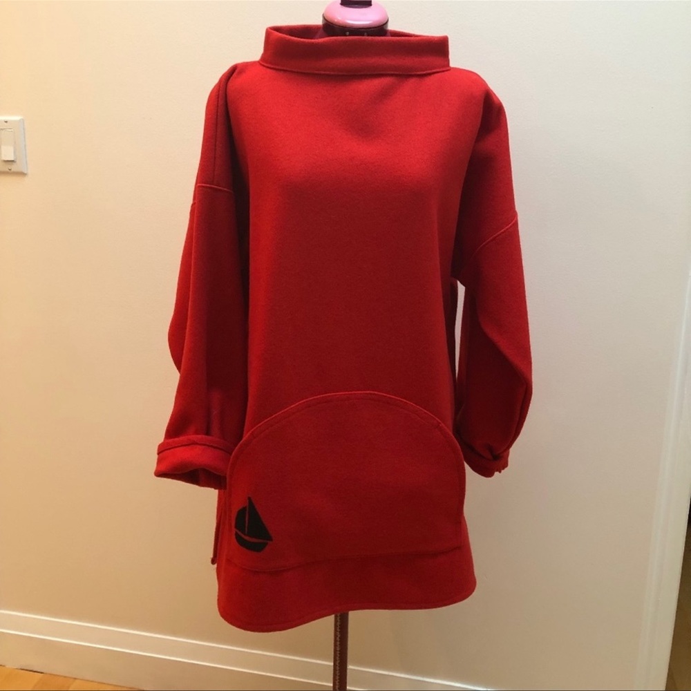 Vintage Sea Shell Designs red wool felt pullover jacket. Size XL